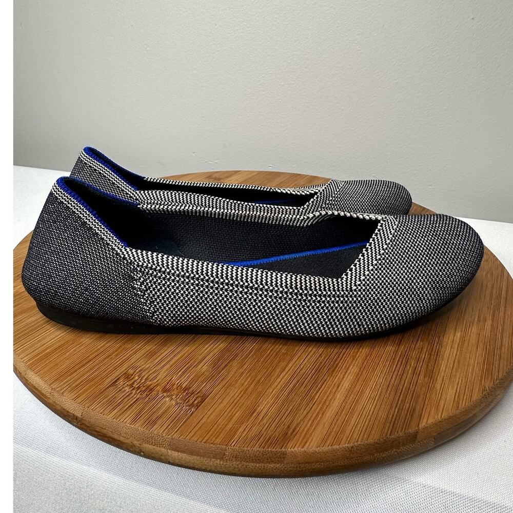 Women's Rothy's The Flat Cloud Grey Birdseye Round Toe Ballet Blue White Sz 8.5